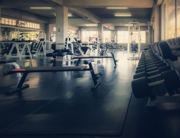 interior of gym with exercise tools and equipments